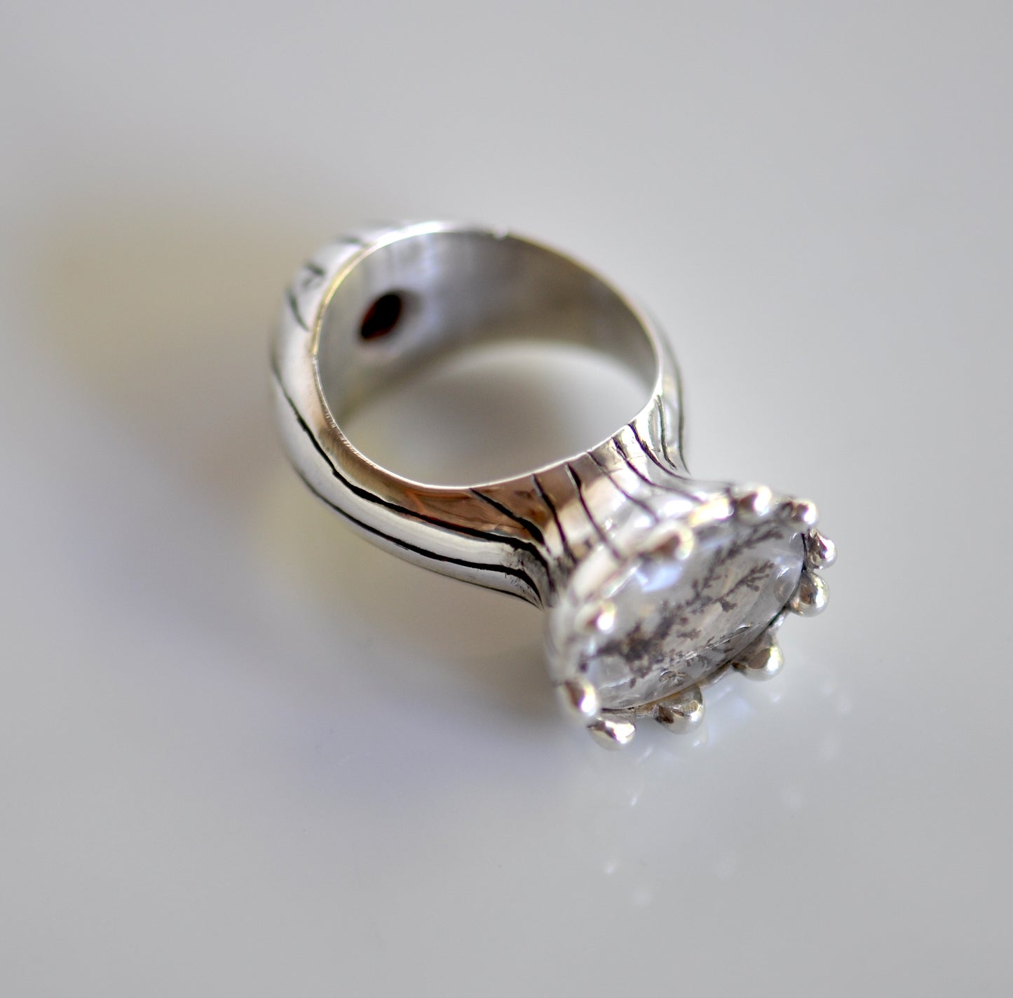dendrite quartz chunky silver ring