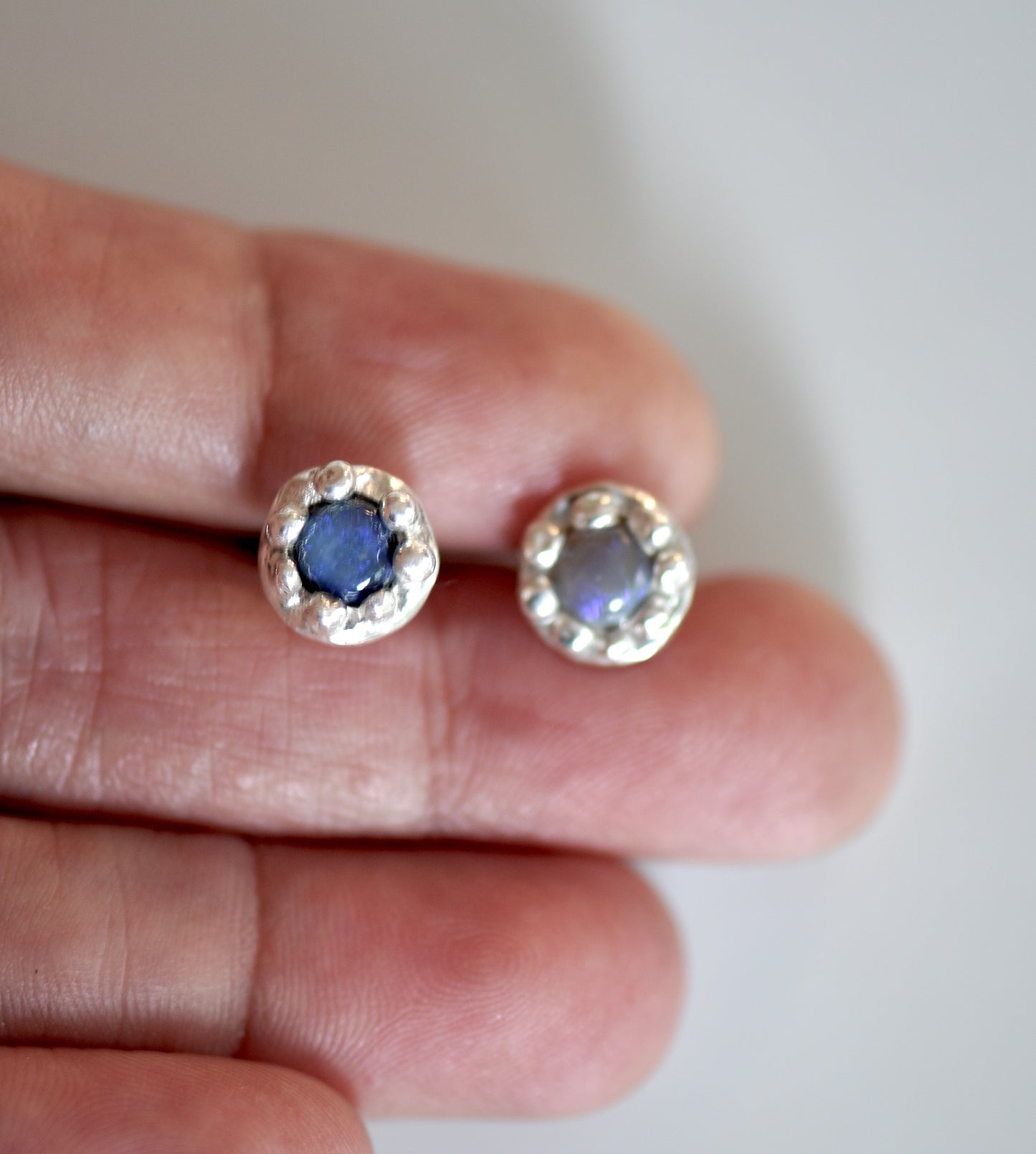 silver flower earrings with blue australian opals