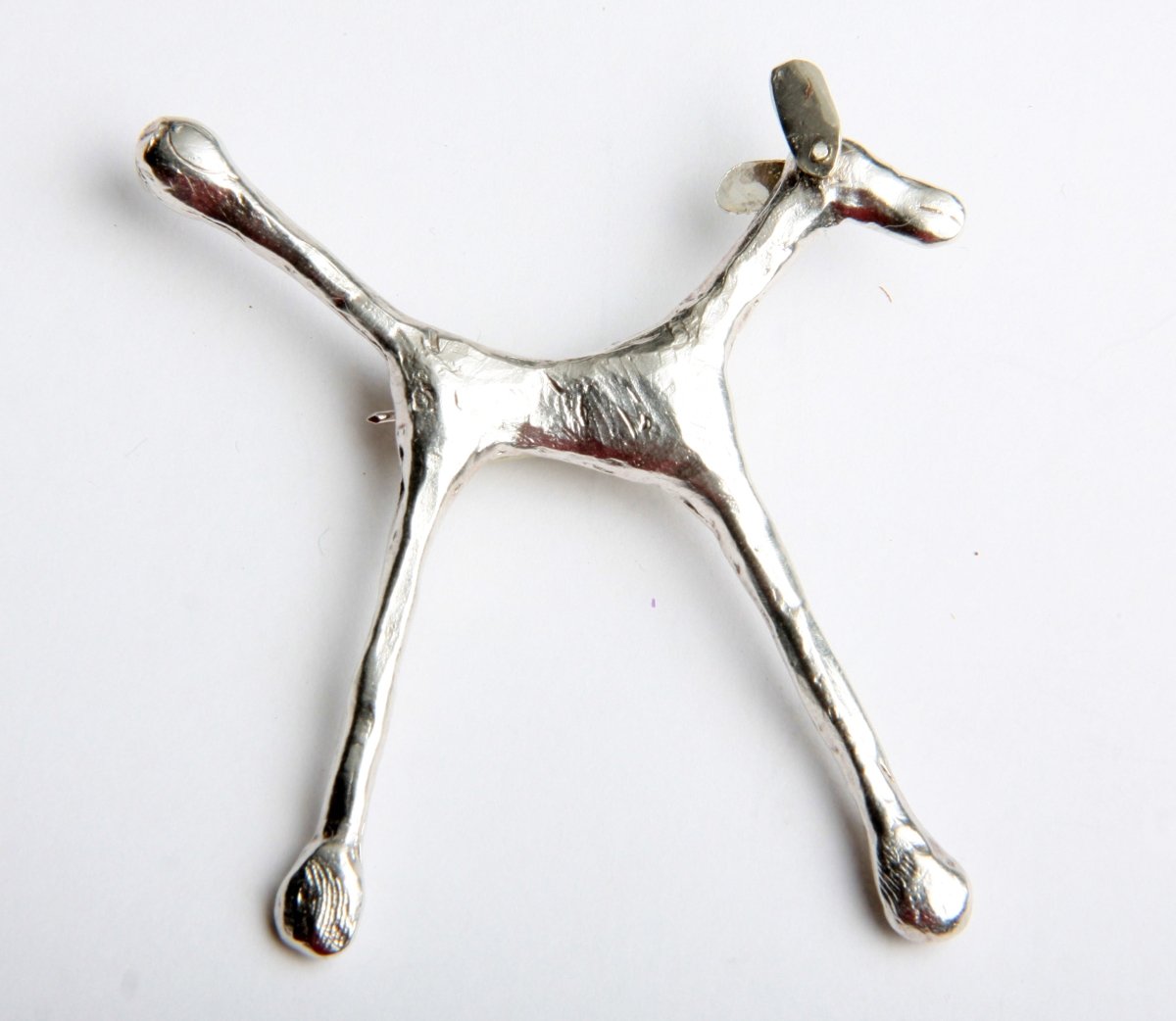 Handmade silver sculptural dog brooch with articulated ears, Wearable art, made in Barcelona, dog lovers jewelry gift