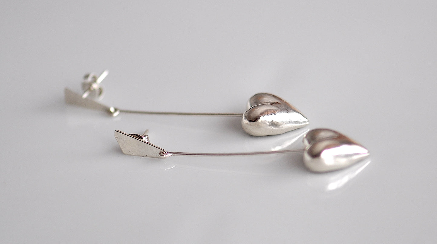 big half hearts dangle silver earrings
