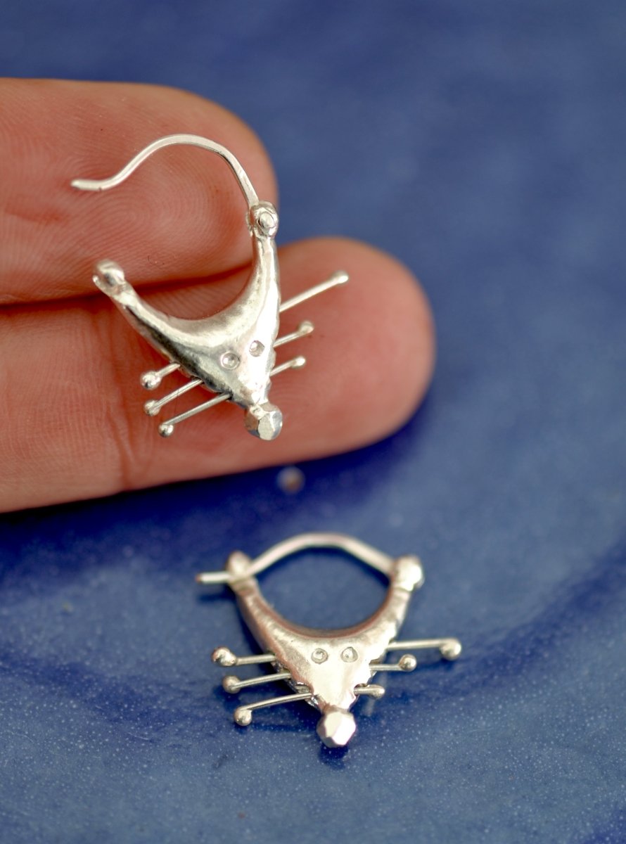 Handmade sterling silver rat design earrings, quirky whimsical animal jewelry