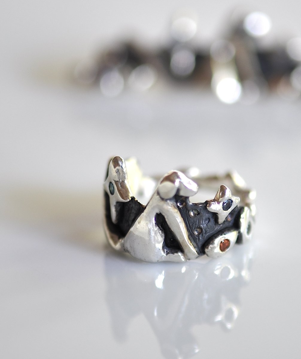 Sterling Silver Dog Ring — Chunky Handmade Ring with Natural Gemstones | Dog Lover Gift - The Jewels You love