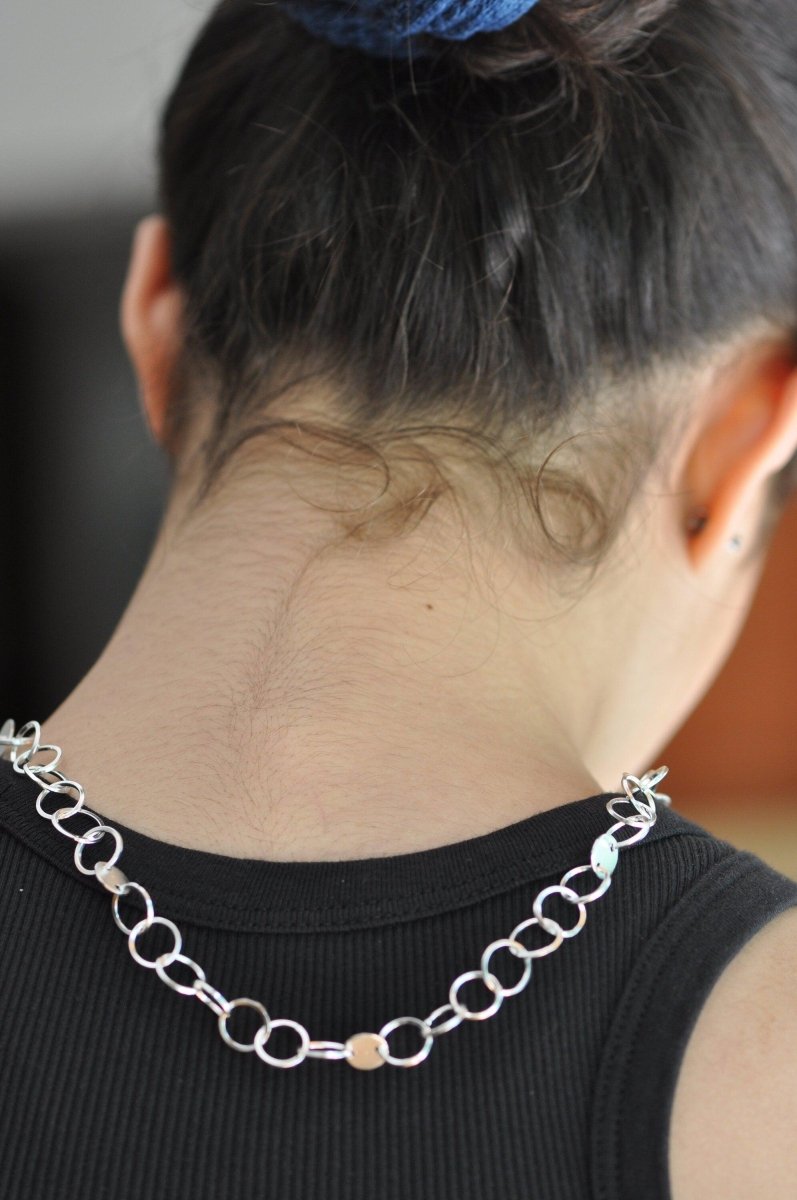 circle links silver necklace