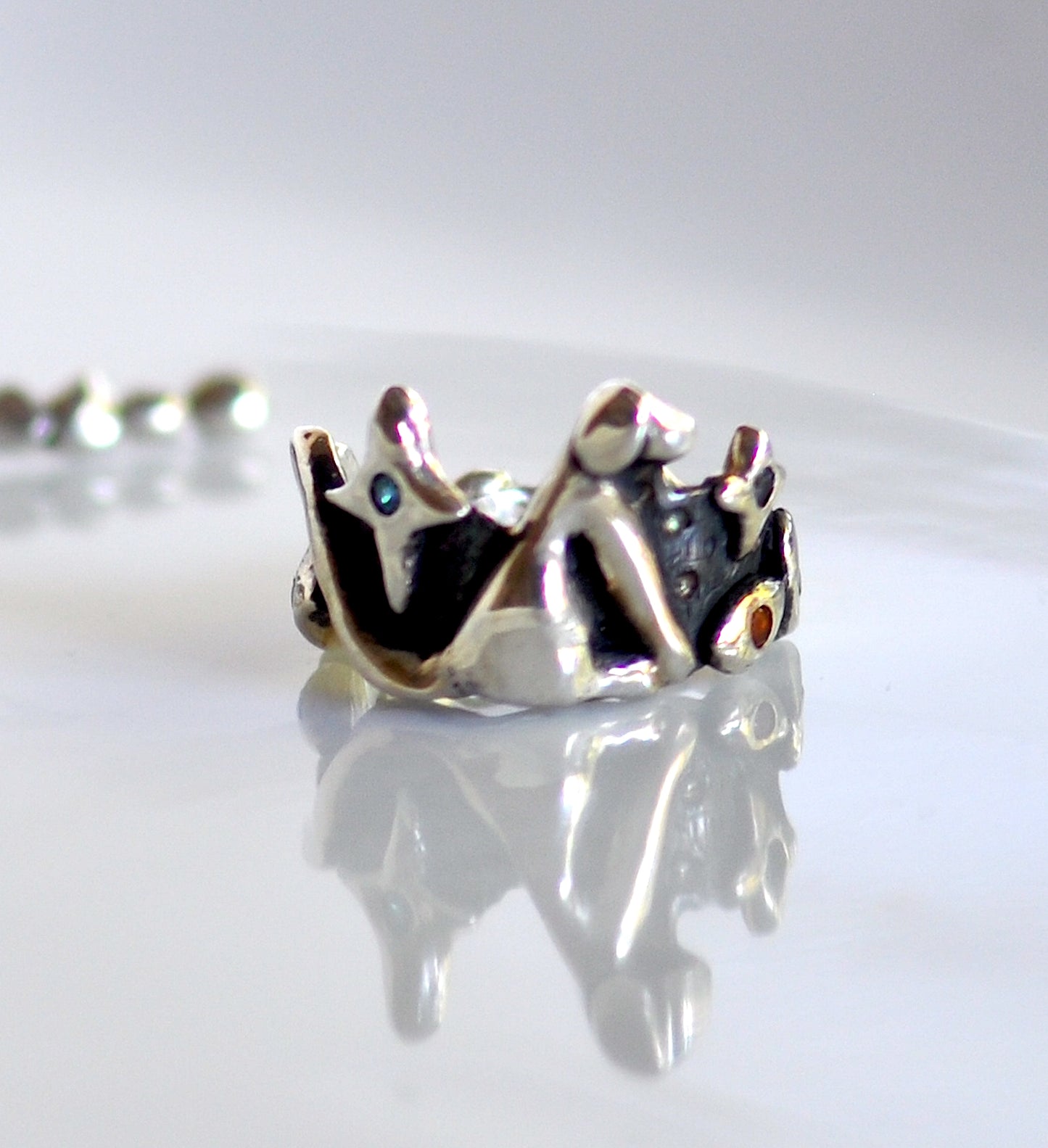 Silver Dog Ring with Gemstones