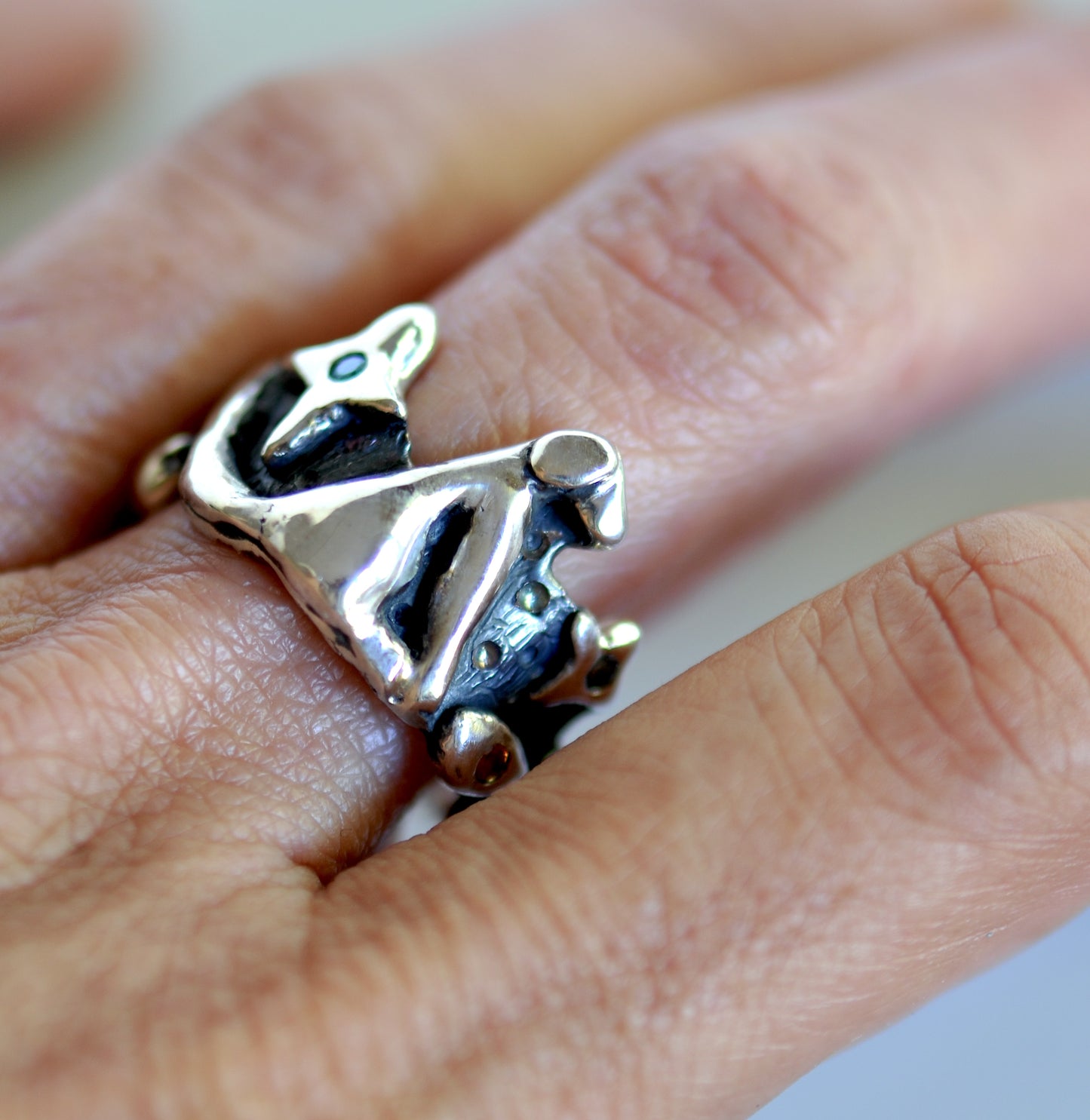 Silver Dog Ring with Gemstones