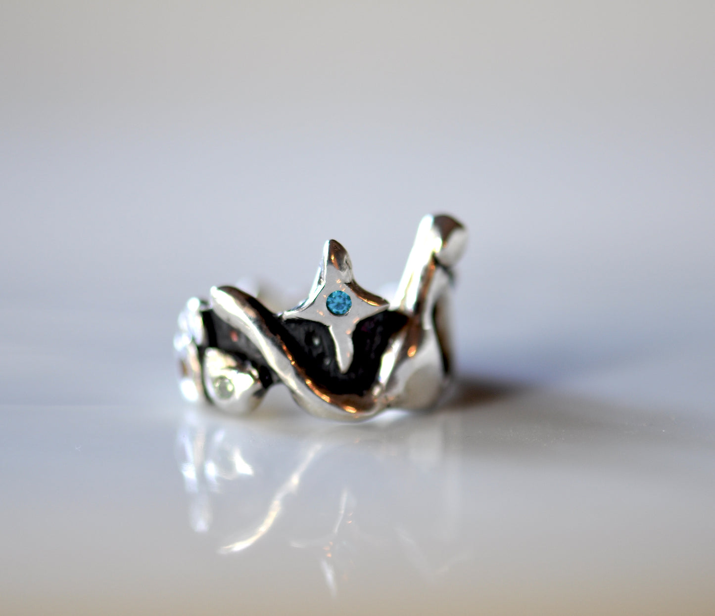 Silver Dog Ring with Gemstones