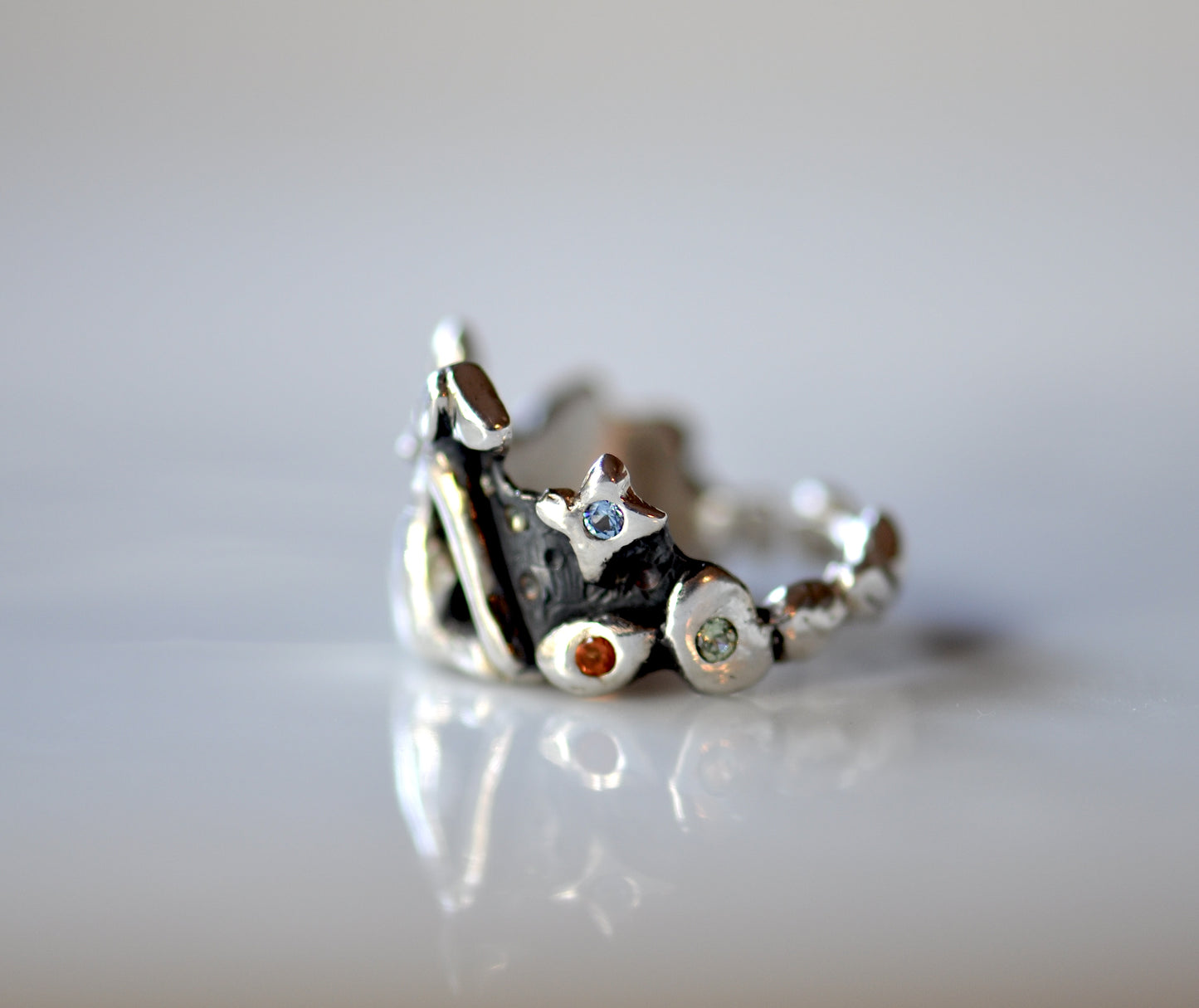 Silver Dog Ring with Gemstones