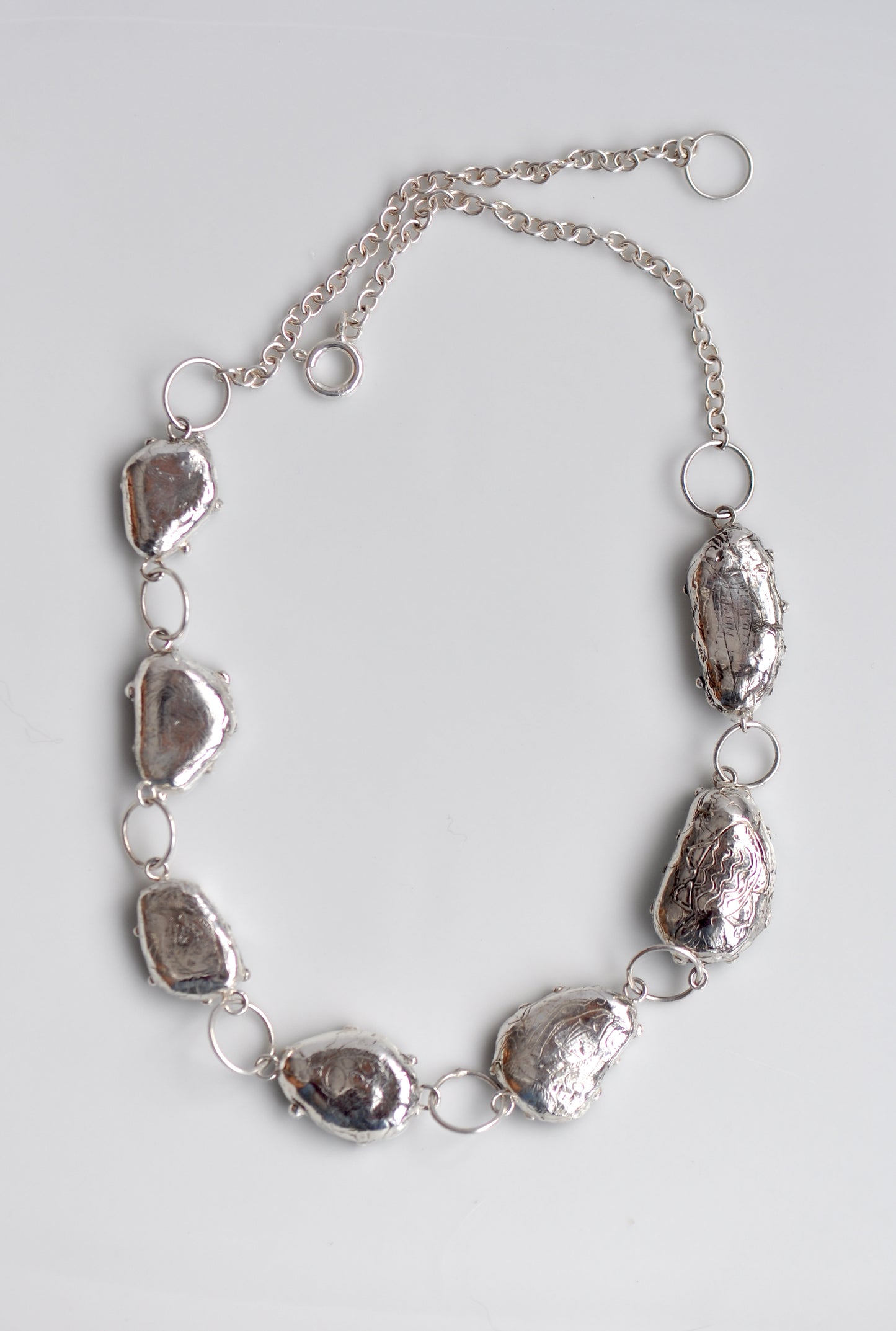 One-of-a-Kind Statement Sea Glass Necklace with Handpicked Stones in Etched Silver