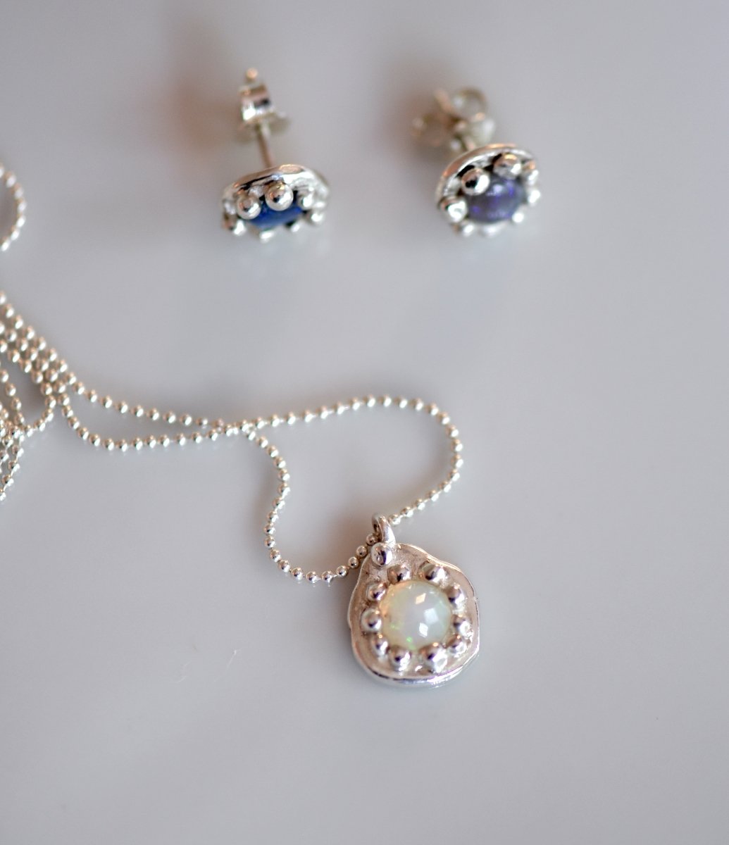 Australian Opal Necklace & Earrings Set — Dainty Wildflower Silver Jewelry | Handmade Bridal - The Jewels You love
