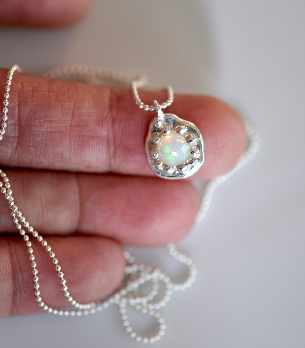 Australian Opal Necklace & Earrings Set — Dainty Wildflower Silver Jewelry | Handmade Bridal - The Jewels You love