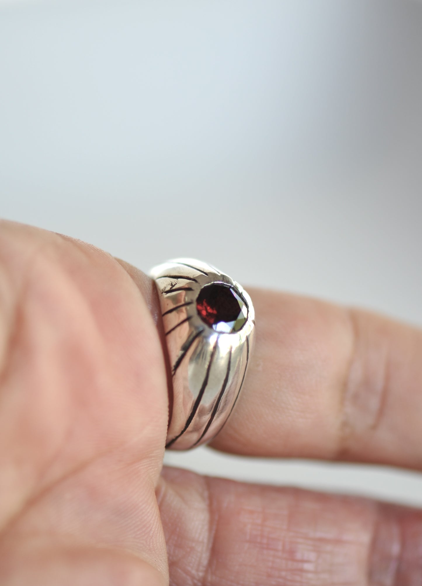 garnet and quartz silver big ring