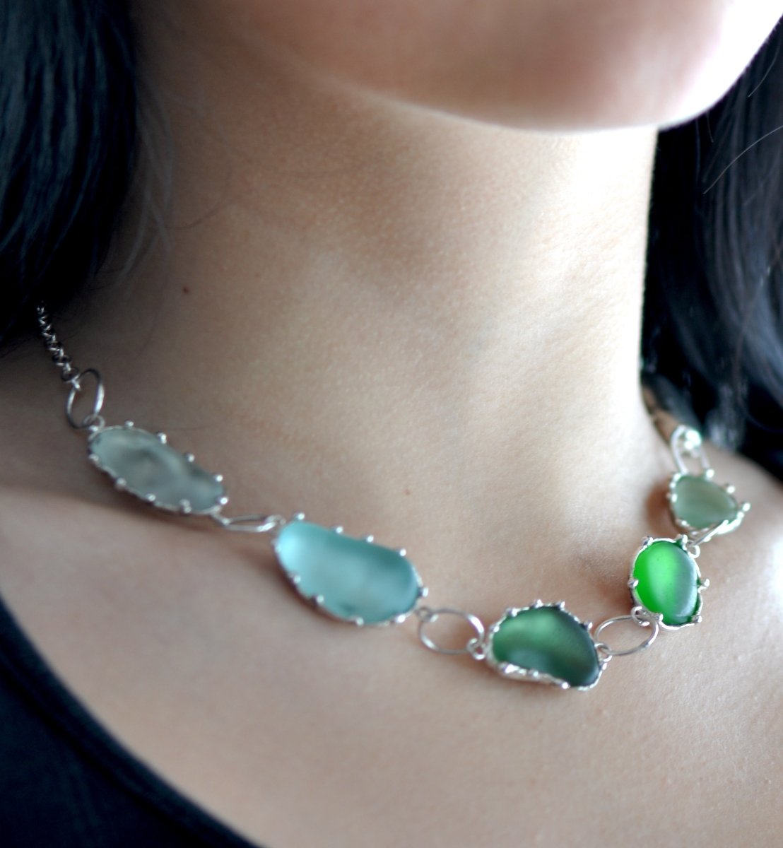 Sea Glass Necklace in Sterling Silver — Handpicked Beach Stone Necklace | One of a Kind - The Jewels You love