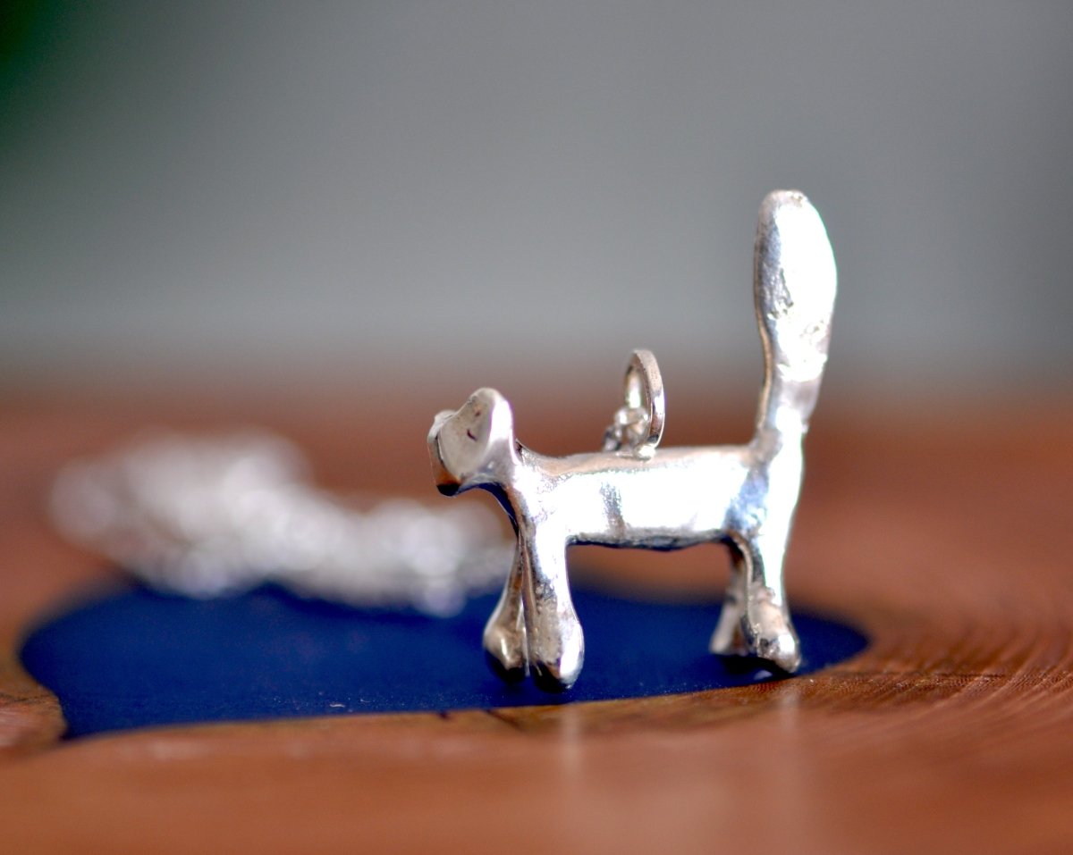 Sterling Silver Cat Charm Necklace — Handmade Cat Pendant | Gift for Cat Lovers - The Jewels You love