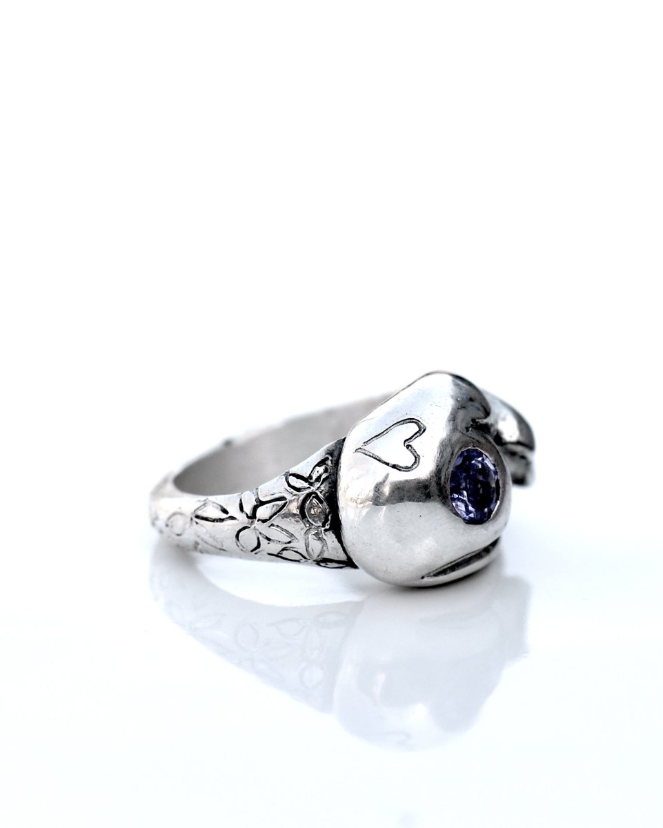 Sterling Silver Cat Ring with Opal — Handmade Cat Jewelry with Tahitian Opal | Cat Lover Gift