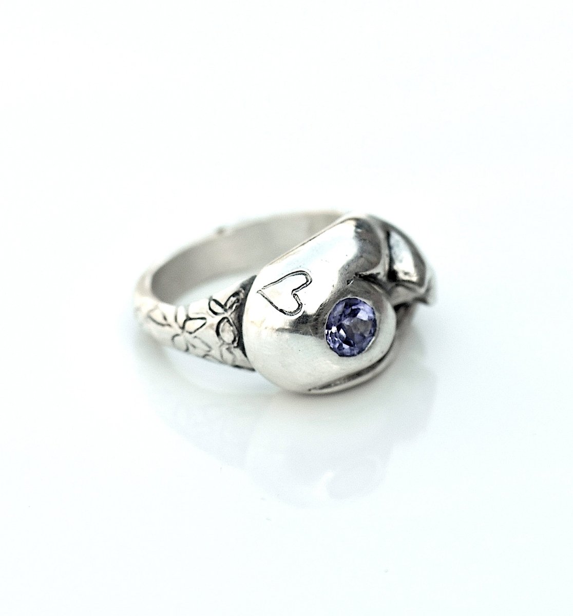 Sterling Silver Cat Ring with Opal — Handmade Cat Jewelry with Tahitian Opal | Cat Lover Gift