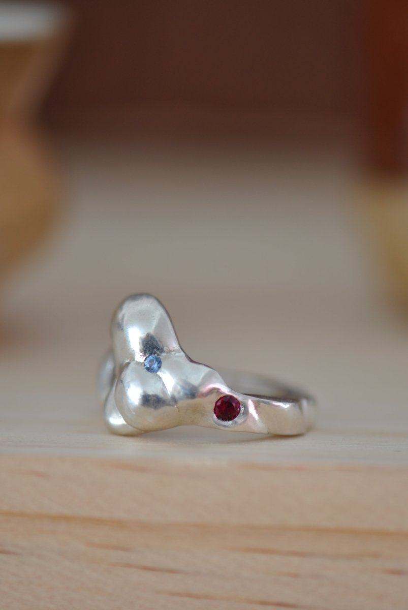 Sterling Silver Cloud Ring — Tanzanite, Aquamarine & Ruby Gemstone Ring | Handmade Statement Ring - The Jewels You love
