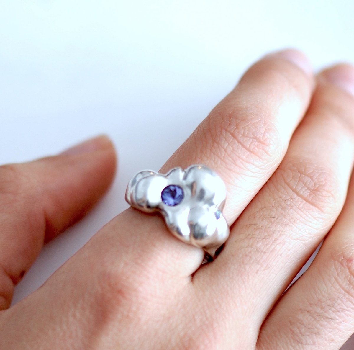 Sterling Silver Cloud Ring — Tanzanite, Aquamarine & Ruby Gemstone Ring | Handmade Statement Ring - The Jewels You love