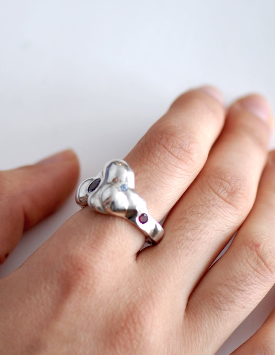 Sterling Silver Cloud Ring — Tanzanite, Aquamarine & Ruby Gemstone Ring | Handmade Statement Ring - The Jewels You love