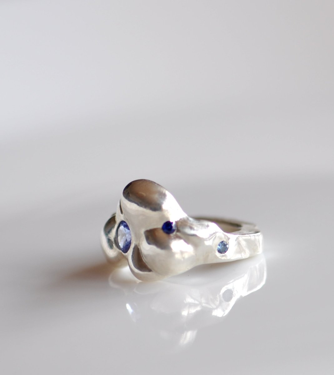 Sterling Silver Cloud Ring — Tanzanite, Aquamarine & Ruby Gemstone Ring | Handmade Statement Ring - The Jewels You love