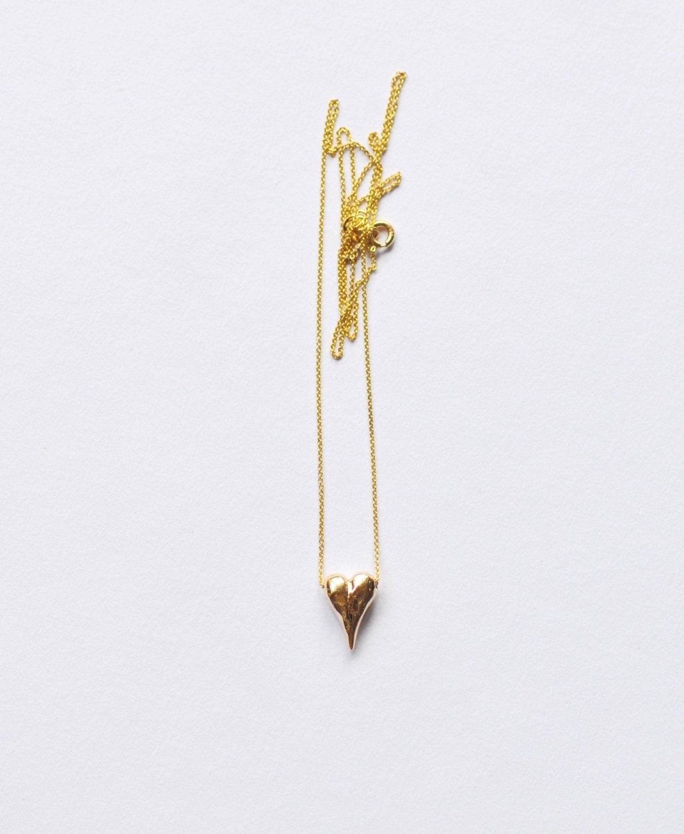 Handmade 14k solid gold sculptural heart necklace on fine gold chain, available in yellow and rose gold, luxury heart jewelry