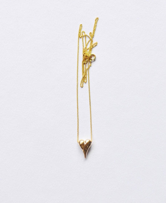 Handmade 14k solid gold sculptural heart necklace on fine gold chain, available in yellow and rose gold, luxury heart jewelry