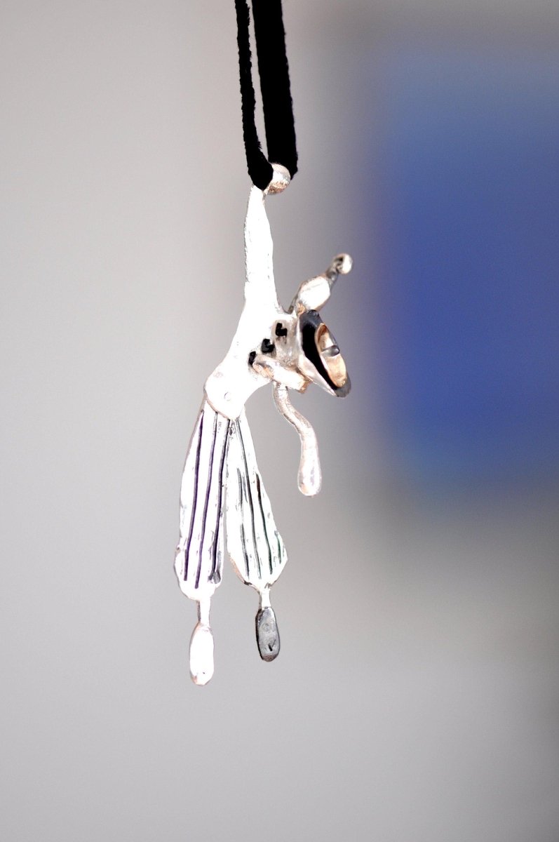 Handmade sterling silver articulated clown marionette pendant necklace, unique whimsical circus jewelry