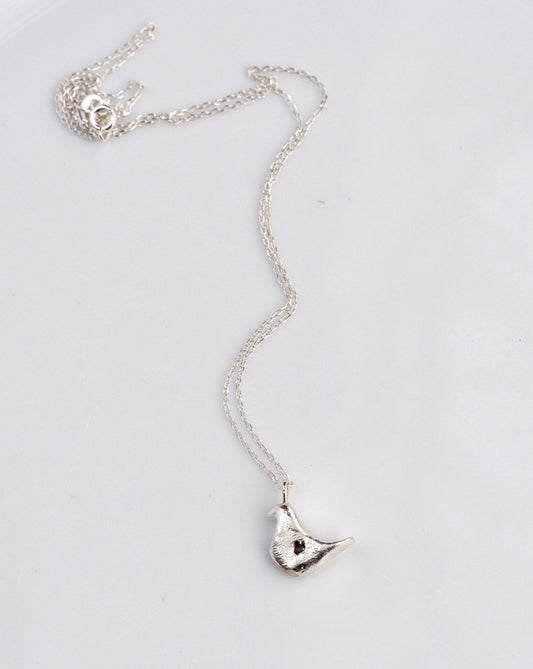 Silver Dainty Bird Charm necklace, bird with heart charm, unique Whimsical jewelry, made in Barcelona