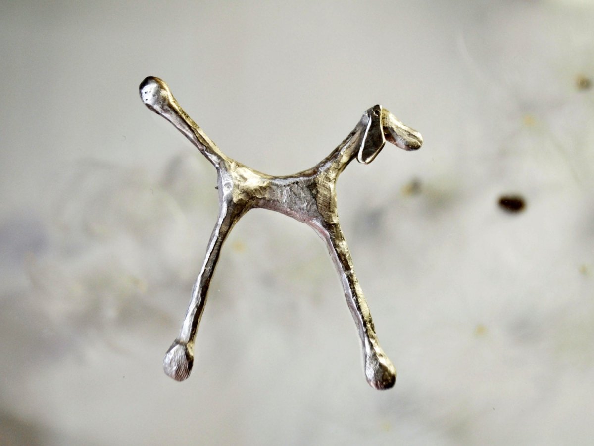 Handmade silver sculptural dog brooch with articulated ears, Wearable art, made in Barcelona, dog lovers jewelry gift