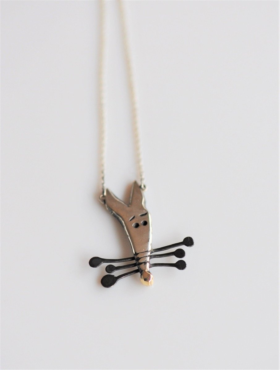 Handmade sterling silver dog pendant necklace, dog face with whiskers and 14k gold nose accent, whimsical dog lovers jewelry