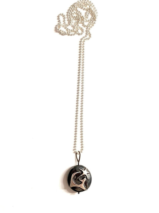 Handmade sterling silver and 24k gold foil dog pendant necklace with keum-boo technique and black patina, dog lovers jewelry
