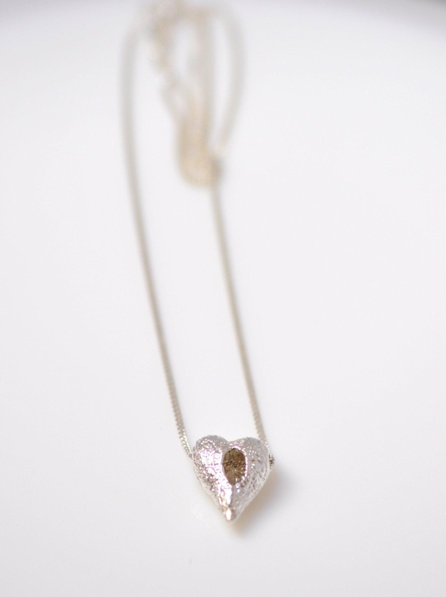 Handmade sterling silver heart shaped bird nest charm necklace on fine chain, unique heart jewelry